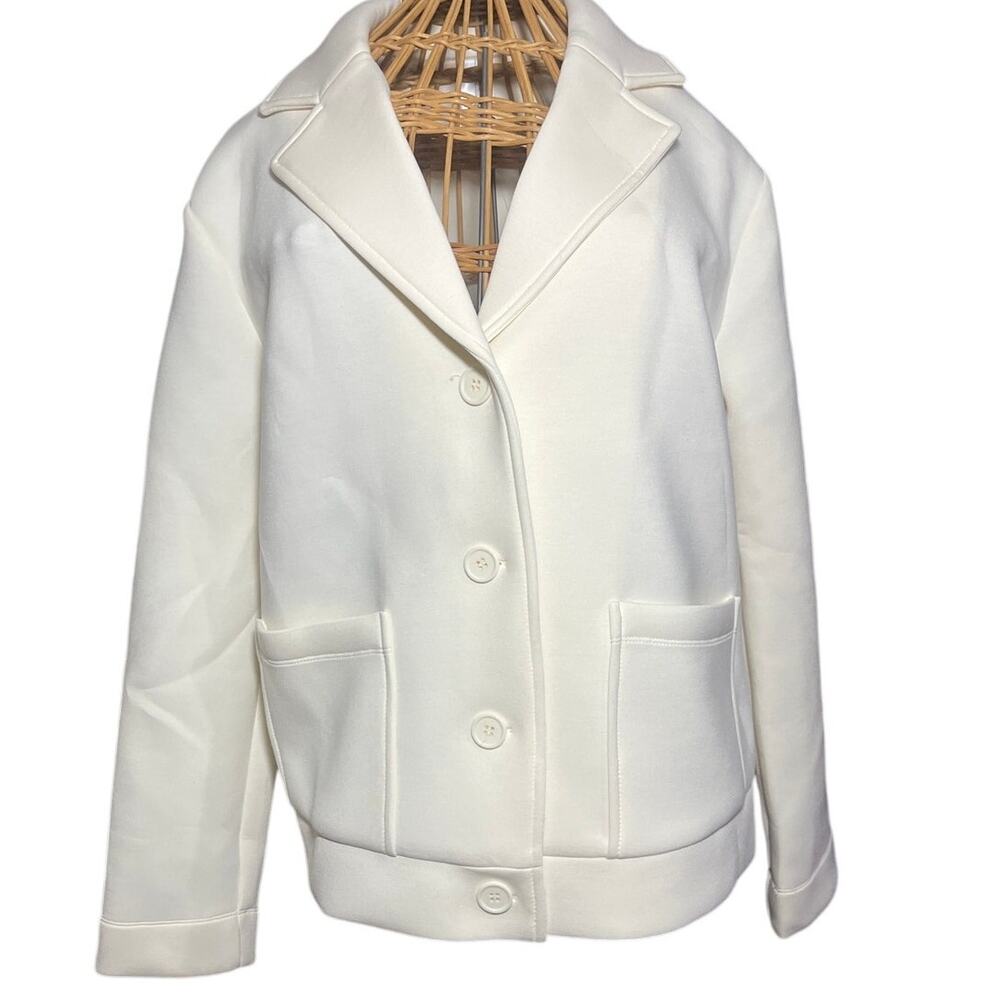 Wynne Layers Scuba Knit Button Down Jacket in Creme Fraiche Size Large New